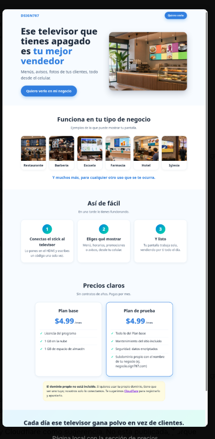Página con precios